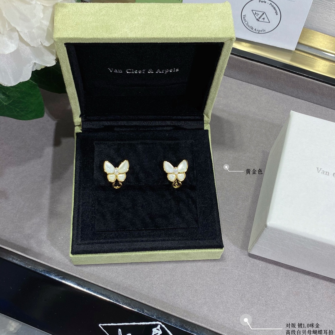 V*N CL*F & arpels white mother-of-pearl butterfly earrings