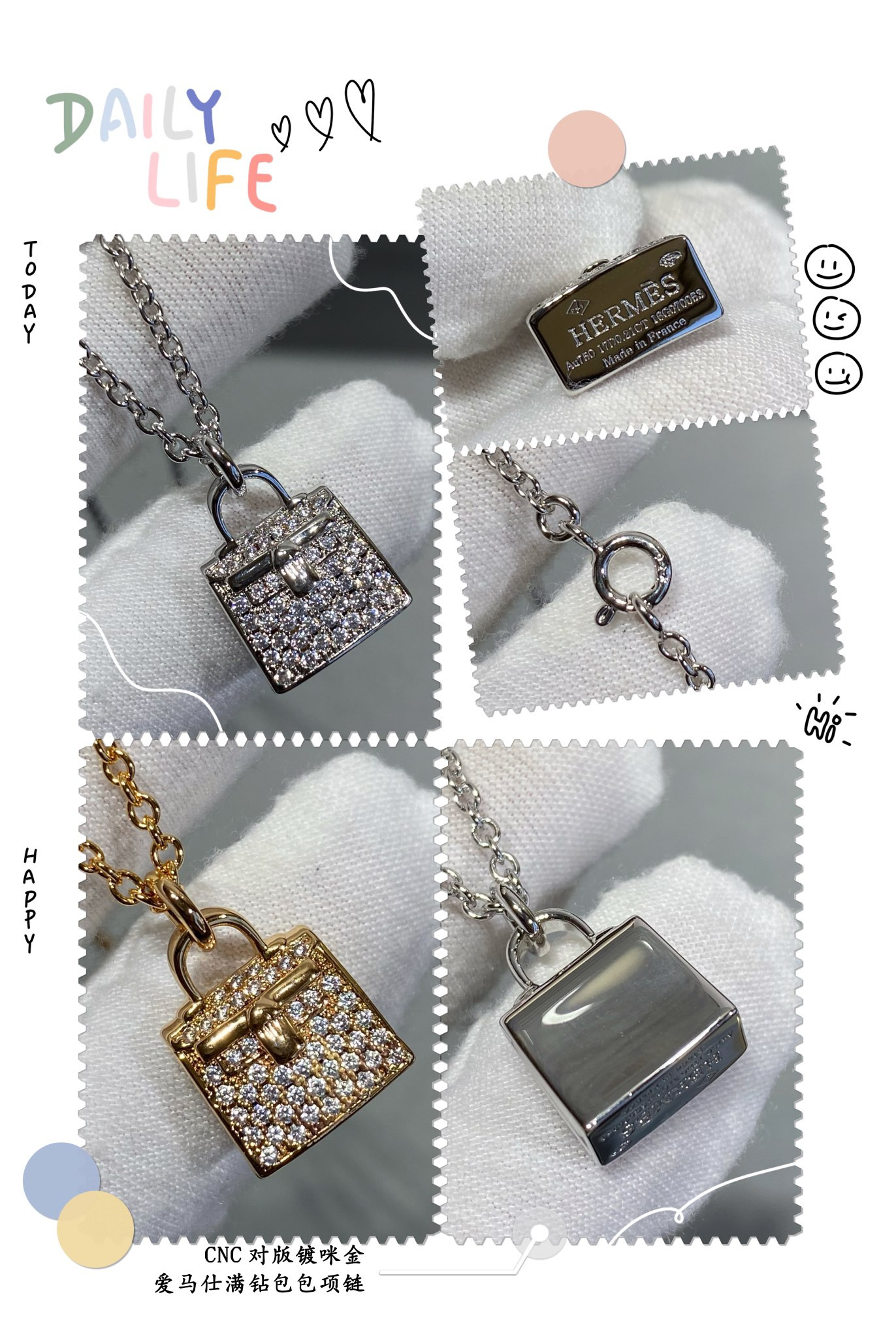 hermès fully Di*m*nd-encrusted bag necklace