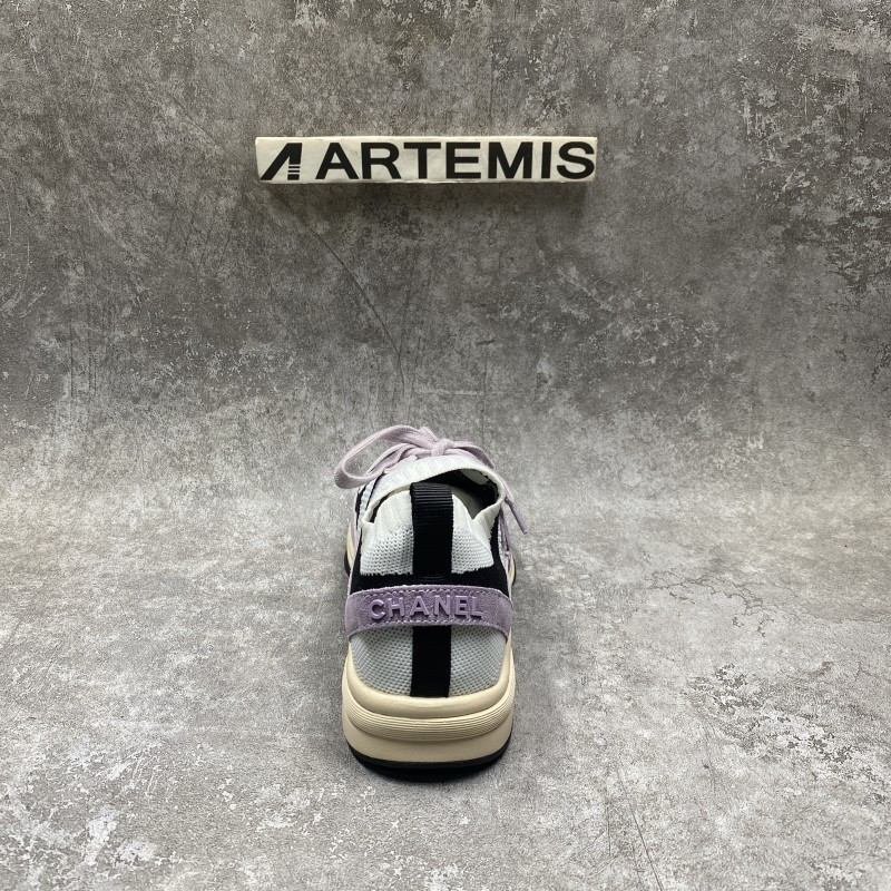 Channel Blended Fabrics Street Style White Purple Plain Sock Sneakers