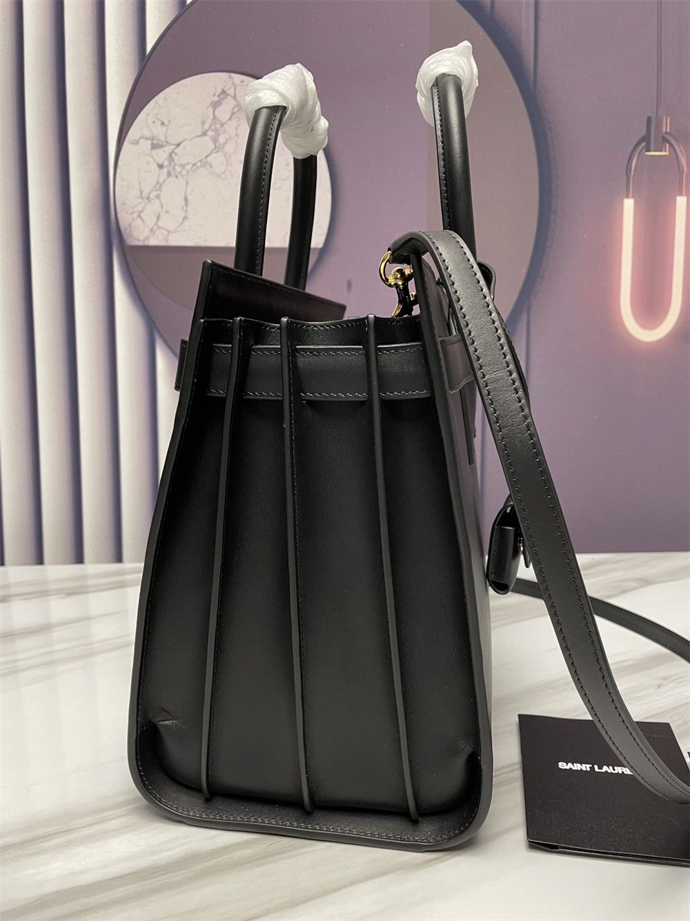 Y*L sac de jour small in shiny leather black