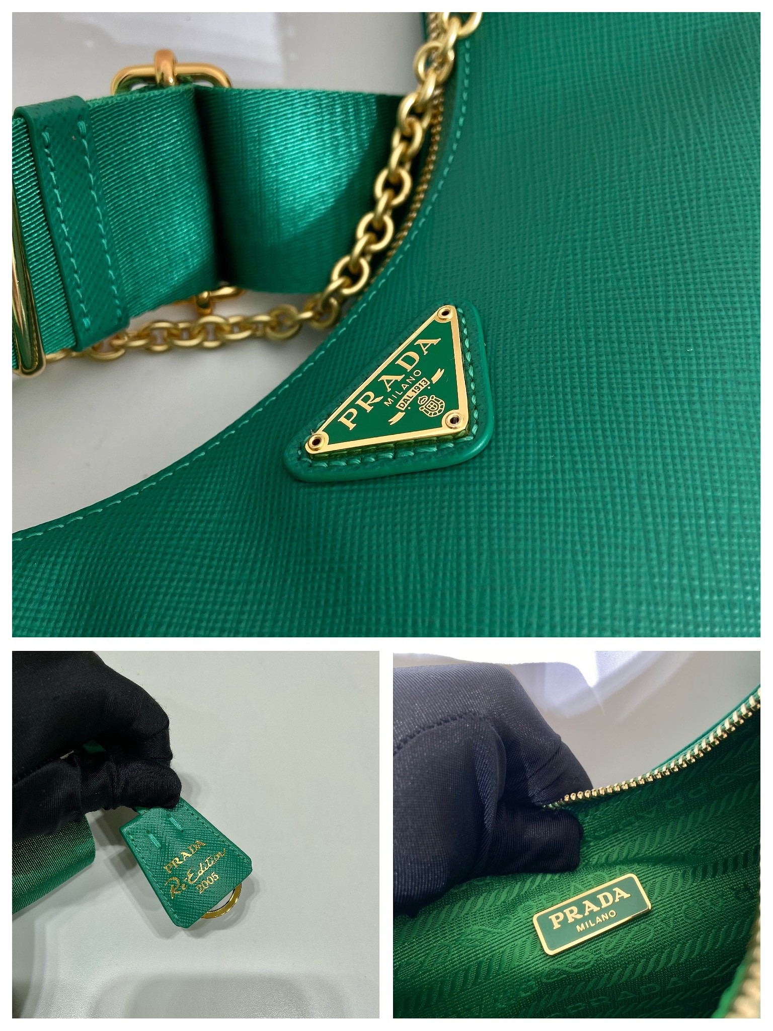 Pra*a re-edition 2005 saffiano leather bag green