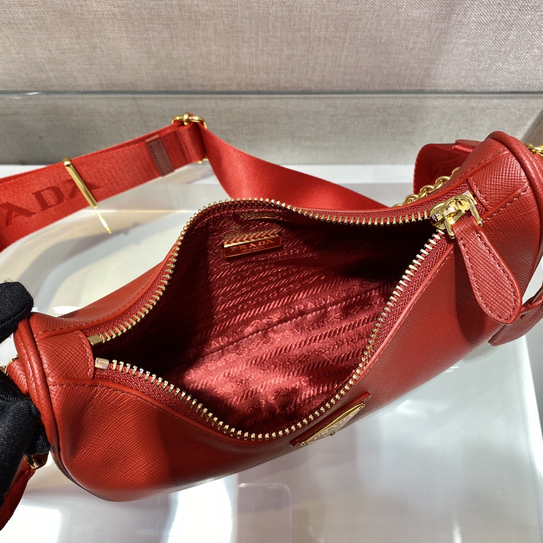 Pra*a re-edition 2005 saffiano leather bag red