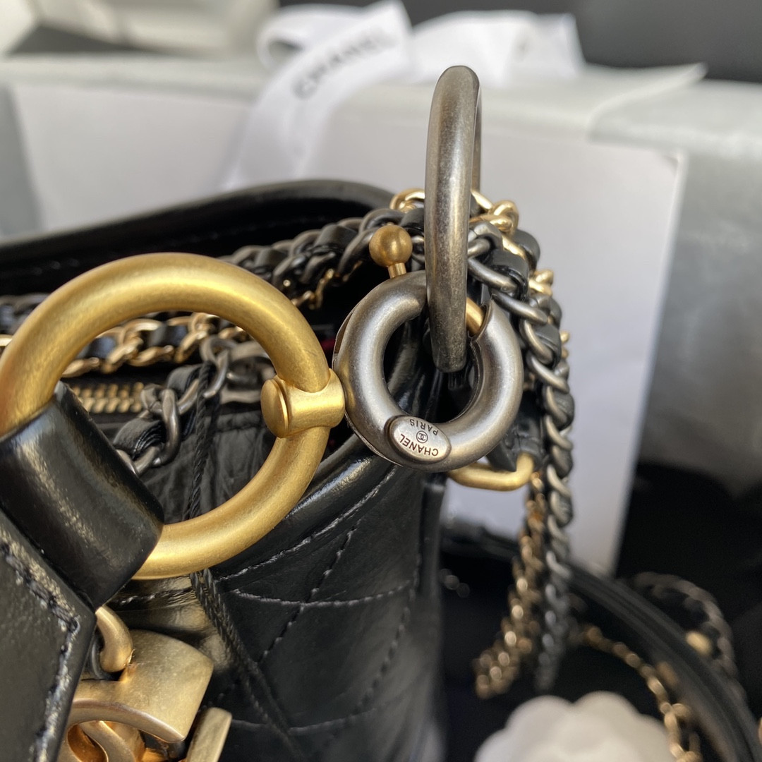 Ch*el  gabrielle small black with shoulder strap letters 20 x 15 x 8cm