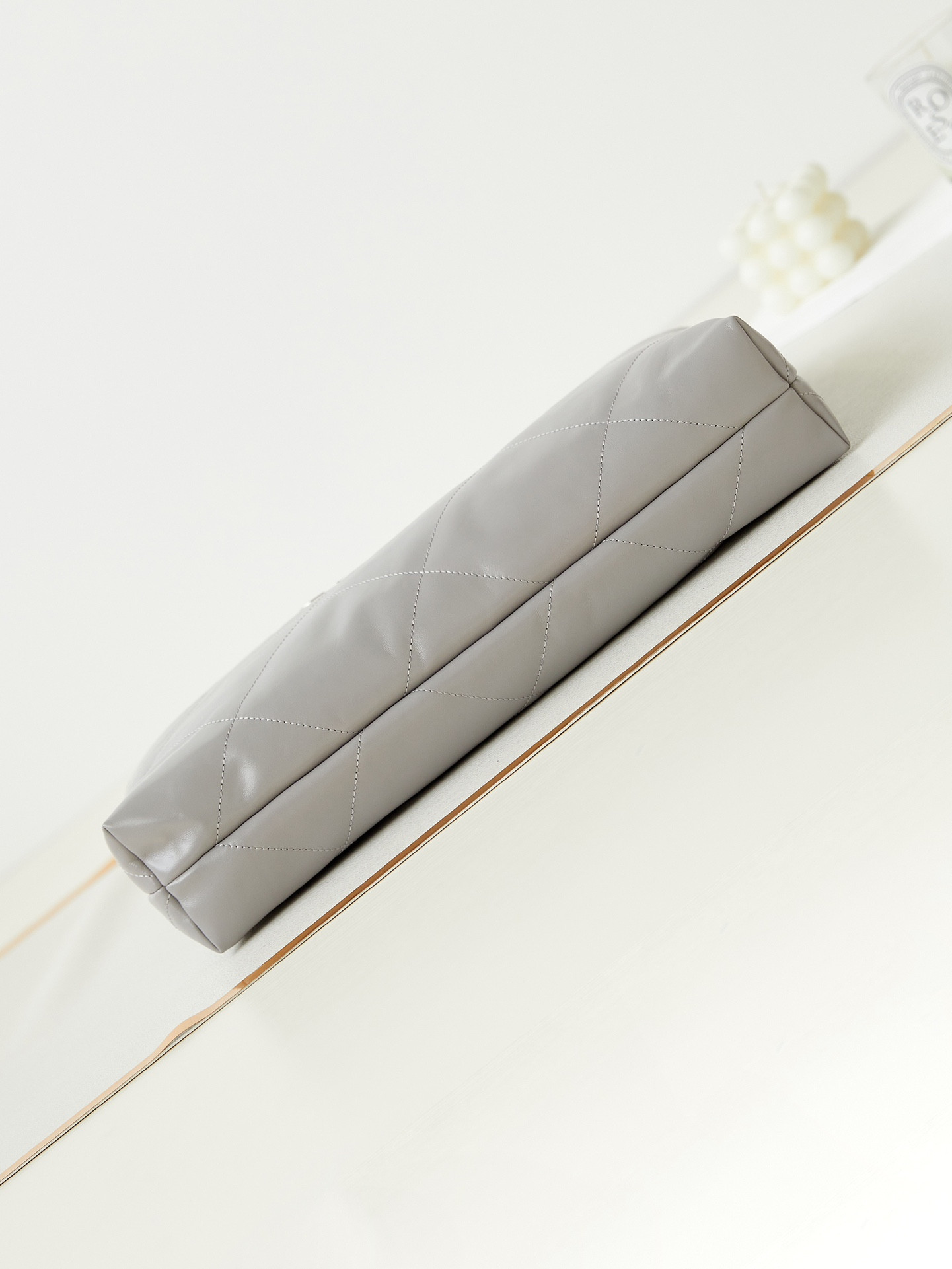 Ch*el 22 small handbag shiny calfskin grey 15.2×16.4×3.1 in