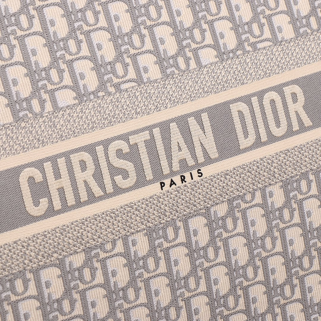 large D*or book tote ecru and gray D*or oblique embroidery 16.5 x 14 x 7.5 inches