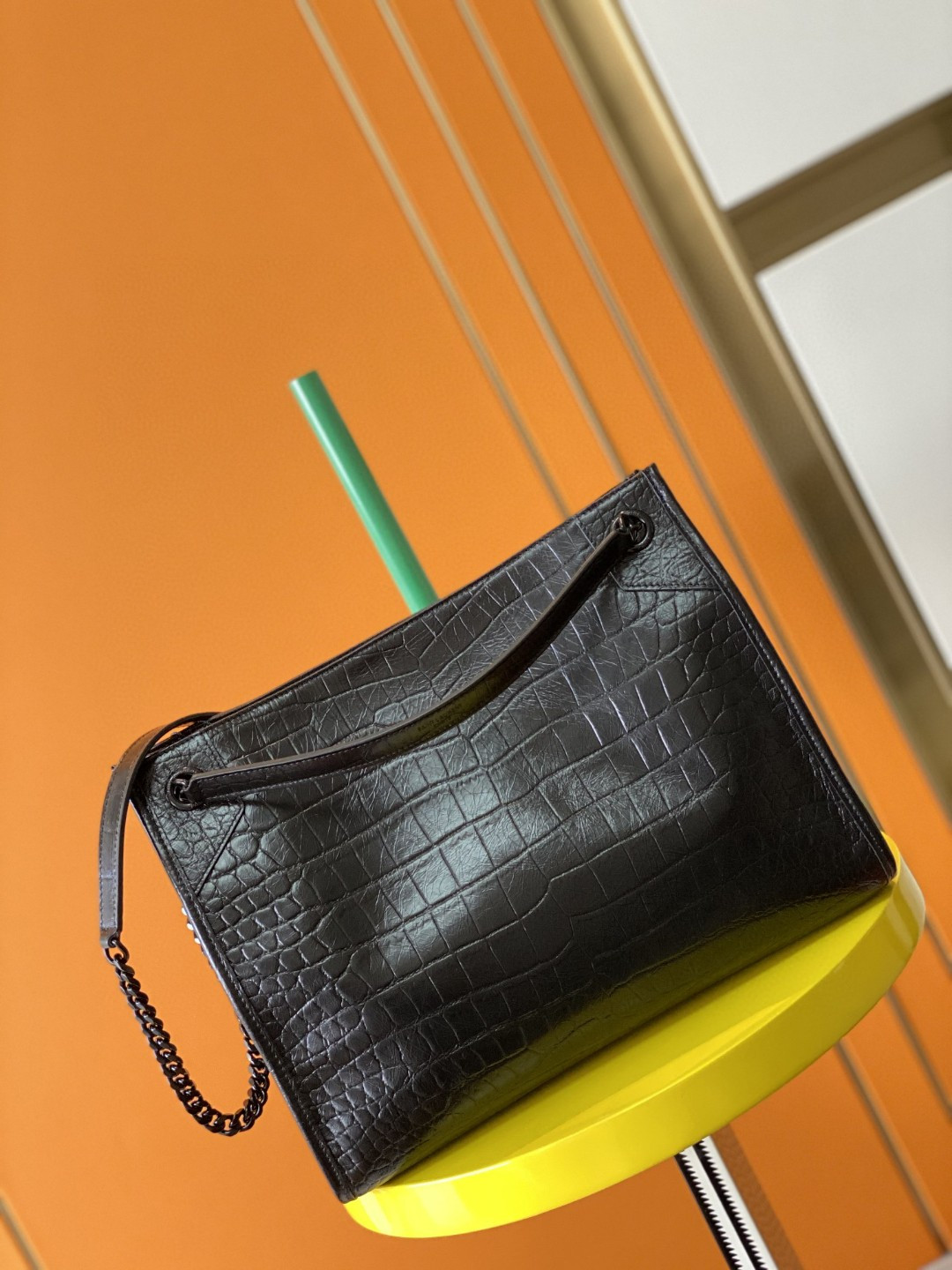 Y*L niki shopping in crocodile-embossed leather 12.9 x 10.6 x 4.5 inches