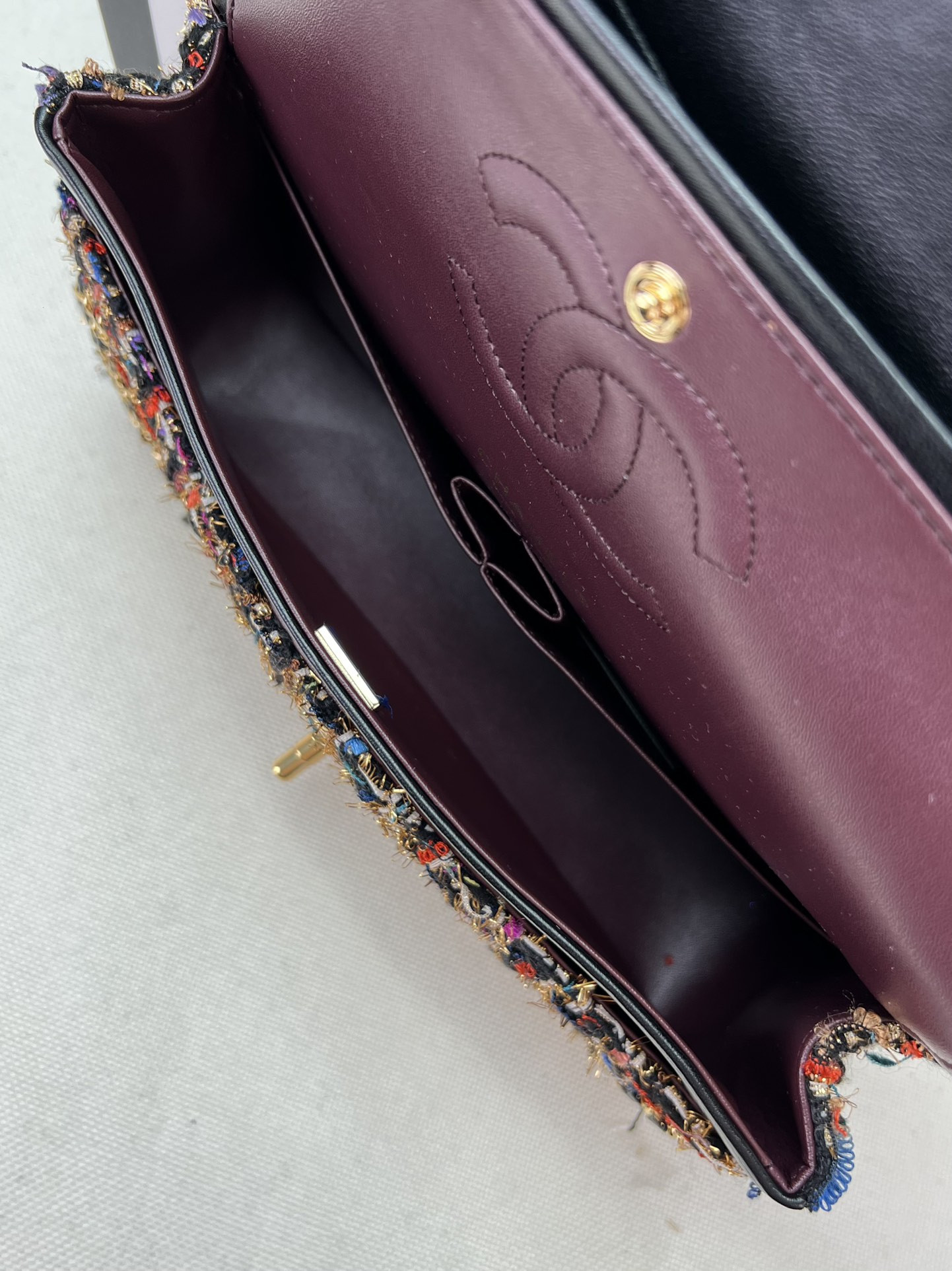 Ch*el classic 11.12 handbag tweed & gold-tone metal   6 × 9.9 × 2.5 in