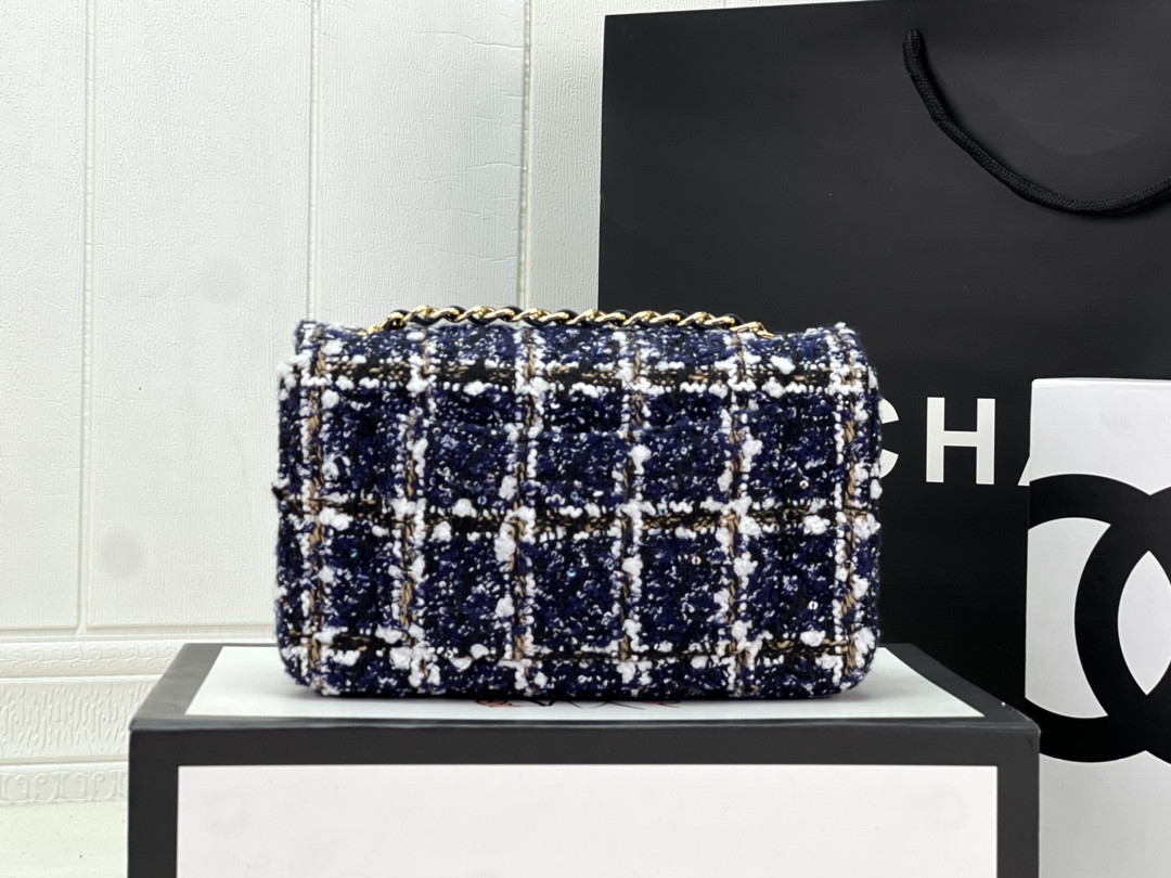 Ch*el mini classic 11.12 handbag tweed & gold-tone metal 4.7 × 7.8 × 2.3 in