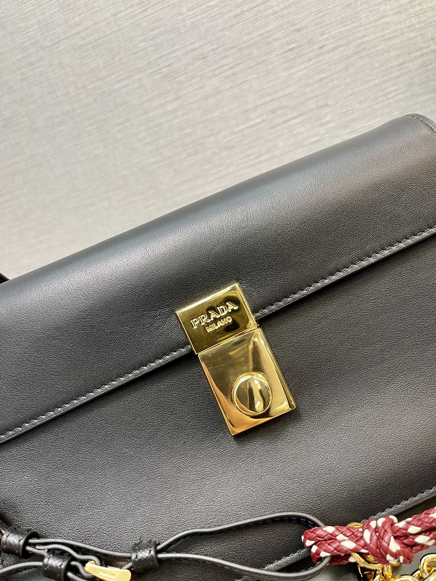 Pra*a soft sound small leather shoulder bag with charm 13.5x24x6cm